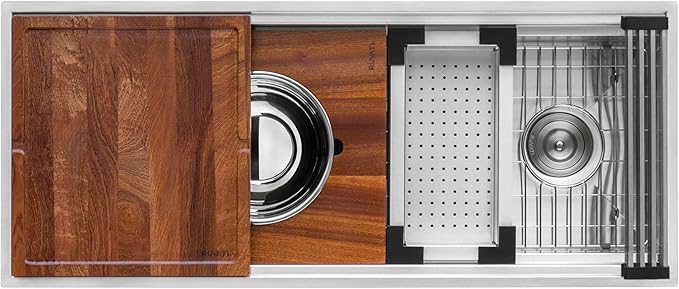 Ruvati 45-inch Drop-in Workstation Kitchen Sink - 16 Gauge Topmount Stainless Steel Kitchen SInk with Two-Tiered Ledges & Accessories - RVH8433