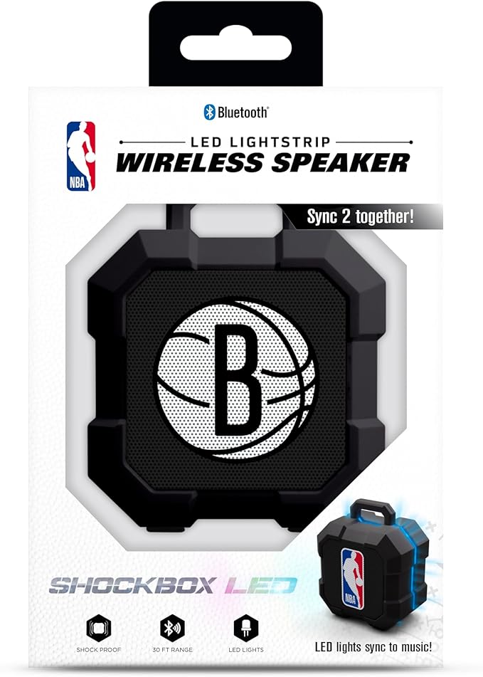 SOAR NBA Shockbox LED Wireless Bluetooth Speaker - Water Resistant IPX4, 5.0 Bluetooth with Over 5 Hours of Play Time - Small Portable Speaker - Officially Licensed NBA, Perfect Home & Outdoor Speaker