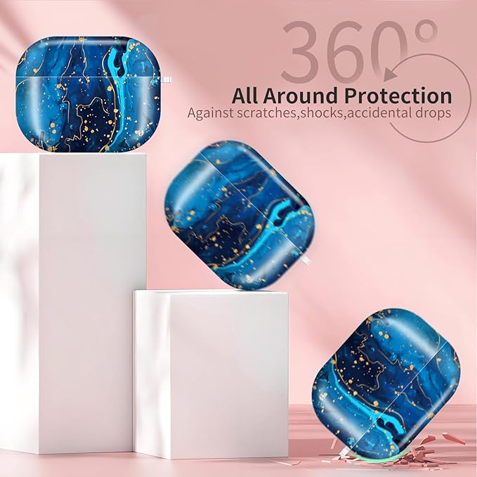 Compatible with AirPods Pro 3 (2025) Case, Airpod Pro 3 Protective Cover with Cute Golden Keychain for Girls & Women (Cute Blue Flower)