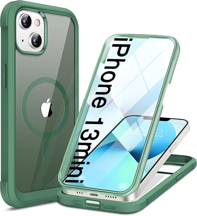 Miracase Magnetic Case for iPhone 13 Mini 5.4 Inch,with MagSafe,Built in Screen Protector,Full Body Protection(Green)