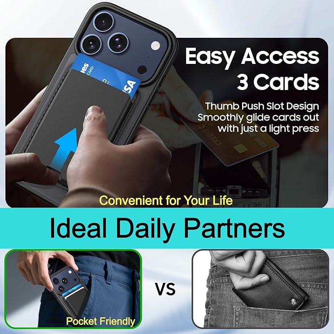 Magnetic for iPhone 17 Pro Max Case with Detachable Wallet, Compatible with MagSafe, Credit Card Holder with Slim Shockproof Protective Phone Cover, Black