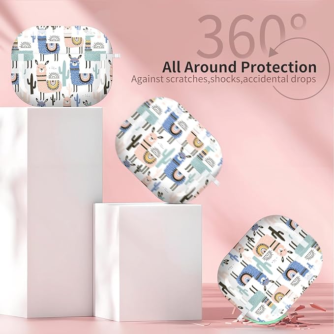 Compatible with AirPods Pro 3 Case 2025 for Women Girls – Cute Shockproof Protective Cover with Gold Round Buckle, Anti-Drop Soft Case for AirPod Pro 3rd Gen (Cute Llamas)