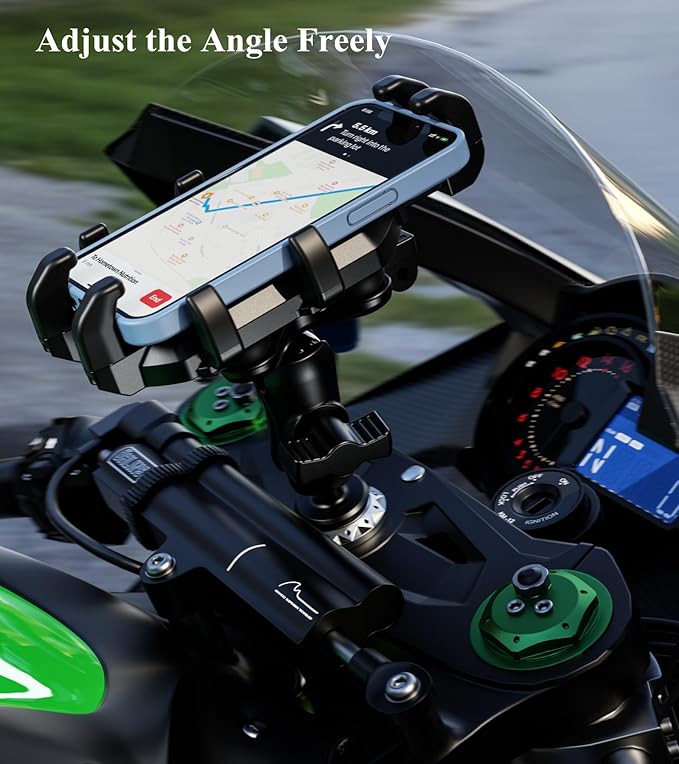 BRCOVAN Motorcycle Fork Stem Phone Mount Holder with Vibration Dampener, Heavy Duty Cellphone Cradle Fit Stem Tubes 12mm-25.4mm in Diameter, Adjustable for 5.4-6.9'' Smartphone
