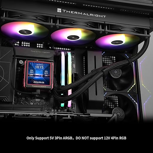 Thermalright FW360 Ultra ARGB Black CPU Water Cooler with 3 PWM Fans with 2000RPM,IPS LCD Screen with 480x480 Resolution,Liquid CPU Cooler for AM5;Intel LGA1700/1851,2.88-inch LCD Display