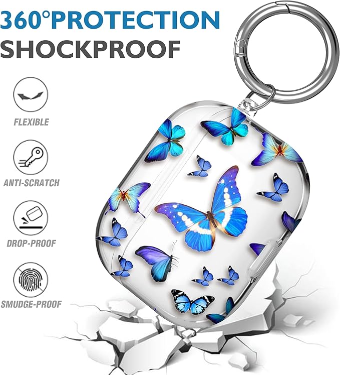Maxjoy for AirPods 3 Case, Clear AirPod 3rd Generation Case for Women Men Cute Soft Protective AirPods 3 Cover with Keychain for AirPod 3rd Generation Charging Cover 2021, Butterly Blue