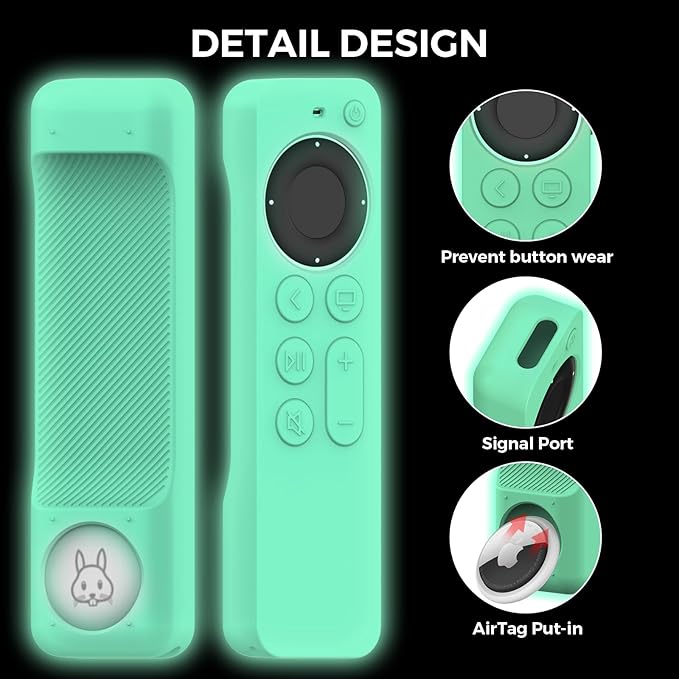 AhaStyle Case Compatible with 2022 Apple TV 4K HD Siri Remote 3rd Generation [AirTag Holder Built in] All Around Cover Apple TV Remote/Siri Remote (2nd) and AirTag (Glow Blue)
