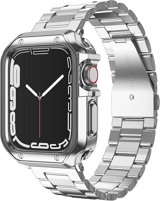 Compatible with Apple Watch Band and Case, Stainless Steel Metal Chain with Soft TPU Cover, Smart-Watch Link Bracelet Strap, Wrist-Band for i-Watch Series 9 8 7 6 5 4 3 2 1 SE, 45mm 44mm 42mm, Silver - Image 6