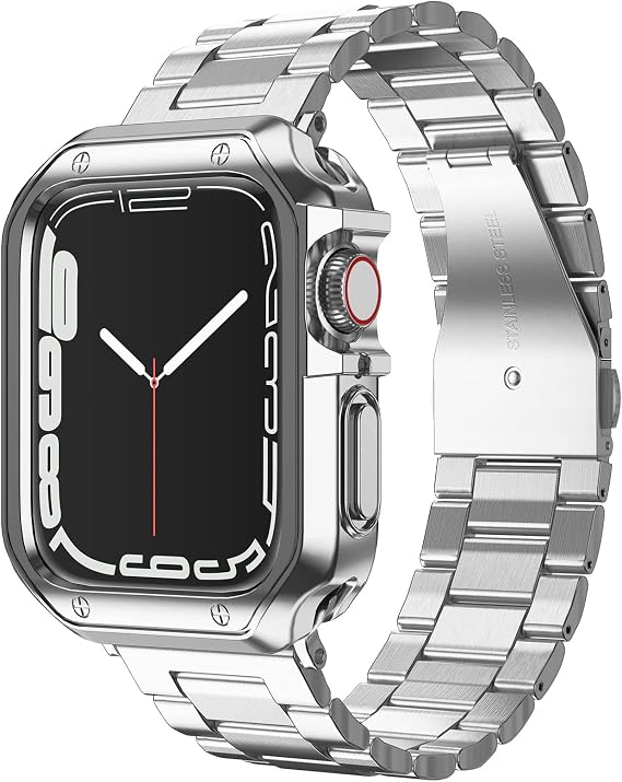 Compatible with Apple Watch Band and Case, Stainless Steel Metal Chain with Soft TPU Cover, Smart-Watch Link Bracelet Strap, Wrist-Band for i-Watch Series 9 8 7 6 5 4 3 2 1 SE, 45mm 44mm 42mm, Silver - Image 7