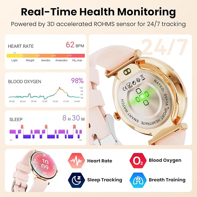 Hwagol Smart Watch for Women with Android iPhone Compatible[Calls/Metal Thin Body],1.43" Micro-Spherical AMOLED Screen,Sports Watch with Sleep/Heart Rate Monitor,Pedometer for Steps Miles
