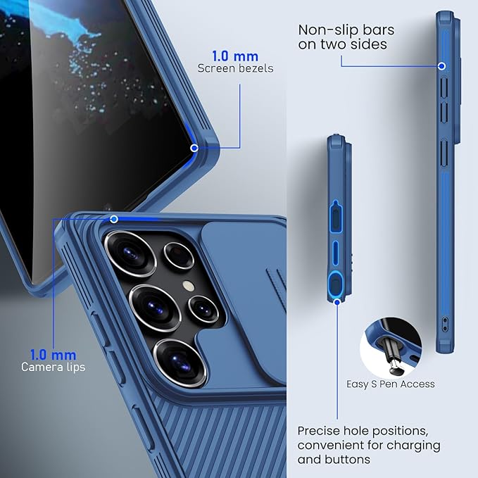 Nillkin CamShield Pro for Samsung Galaxy S25 Ultra Case with Slide Camera Cover Slim Phone Case 2025 6.9'' (Blue)