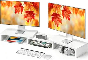 TAVR Dual Monitor Stand Riser, Wooden Computer Monitor Stand for 2 Monitors