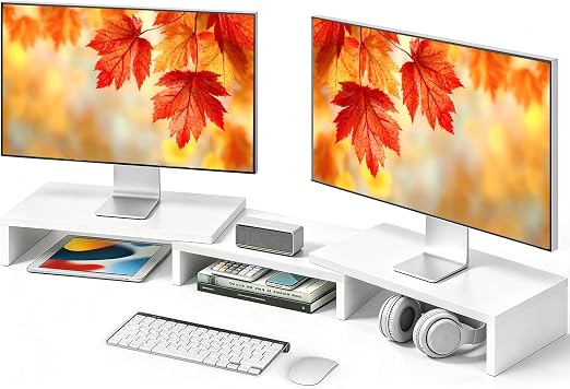 TAVR Dual Monitor Stand Riser, Wooden Computer Monitor Stand for 2 Monitors