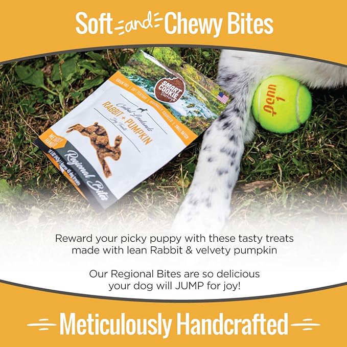 Smart Cookie All Natural Dog Treats - Rabbit & Pumpkin - Training Treats for Dogs & Puppies with Allergies, Sensitive Stomachs - Soft Dog Treats, Grain Free, Chewy, Human-Grade, Made in USA - 5oz Bag