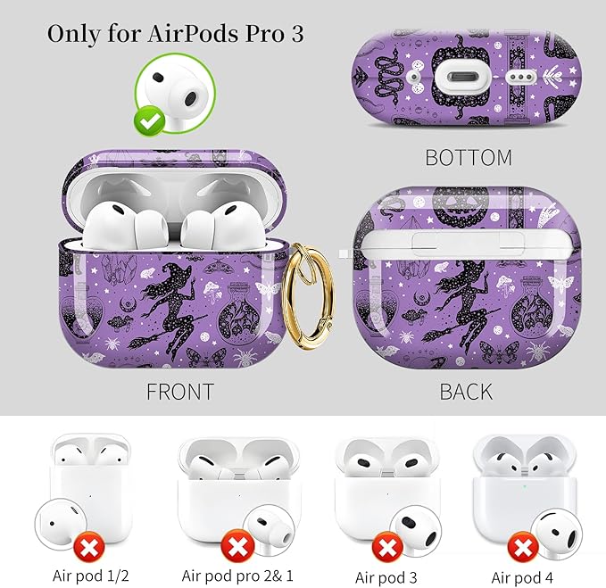 for AirPods Pro 3 Case, Compatible with AirPods Pro 3rd Generation Case (2025), Shockproof Protective Cover with Golden Carabine (Purple Pumpkin cat)
