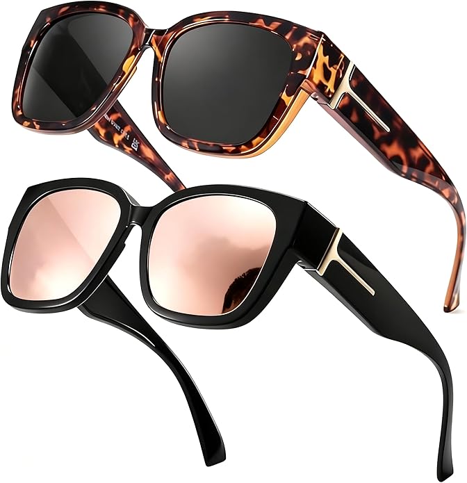 LVIOE 2 Pack Polarized Fit Over Sunglasses for Women Men Oversized Square Over Glasses Sunglasses with UV Protection LS7511