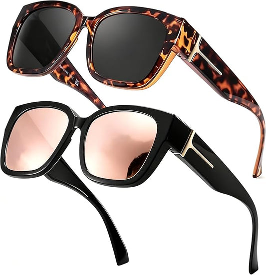 LVIOE 2 Pack Polarized Fit Over Sunglasses for Women Men Oversized Square Over Glasses Sunglasses with UV Protection LS7511