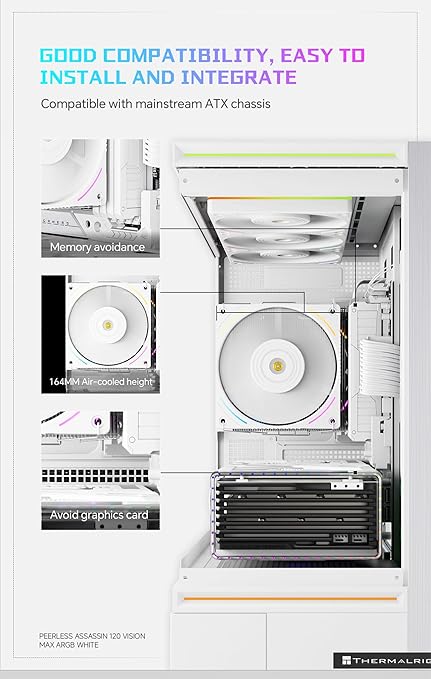 Thermalright Peerless Assassin 120 Vision MAX ARGB CPU Cooler, 5 Inch LCD, TL-K12 2150RPM 120mm Fans, for Intel 1851/1700, AMD AM4/AM5