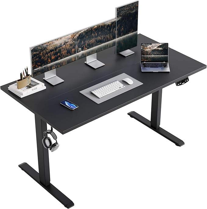 Height Adjustable Electric Standing Desk, 55 x 24 Inches Stand Up Desk, Ergonomic Raising Computer Table with Memory Preset Button, Two-Piece Desktop, Black