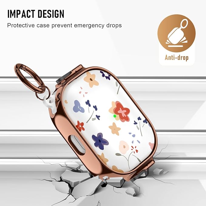 Maxjoy for Cute Airpods Pro 2 case with Safety Lock,Compatible Airpods Pro Case 2nd/1st Gen,Compatible Blue Red Clover AirPods Case Cover for Women Girly with Keychain-Transparent