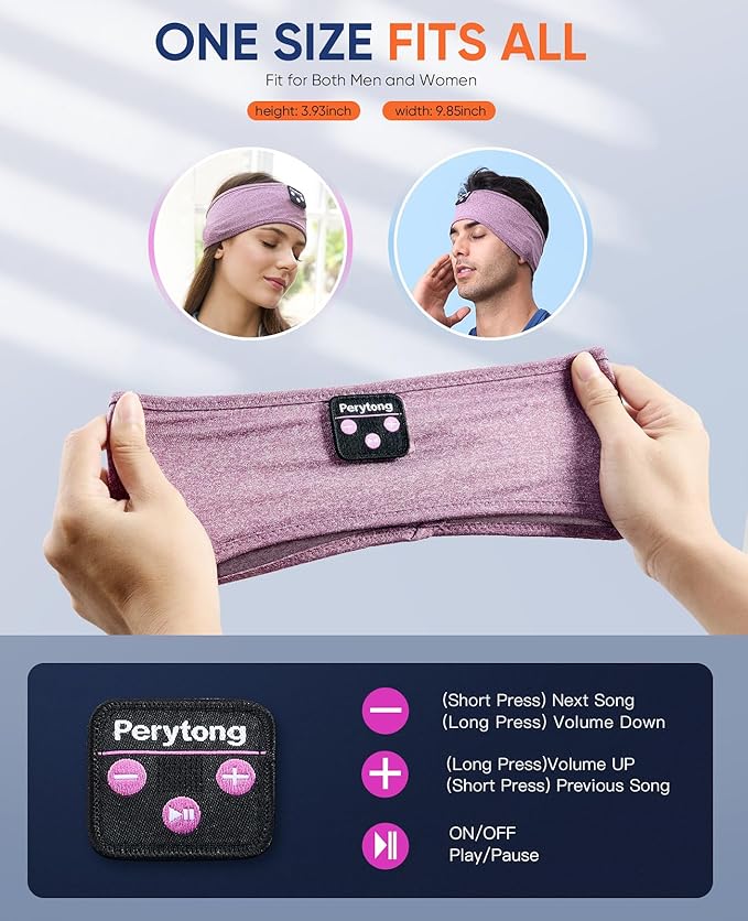 Perytong 2-Pack Sleeping Headphones, Headband Headphones with Ultra-Thin HD Stereo Speaker, Bluetooth Headband for Sports, Workouts, Insomnia, Yoga, Air Travel, Meditation