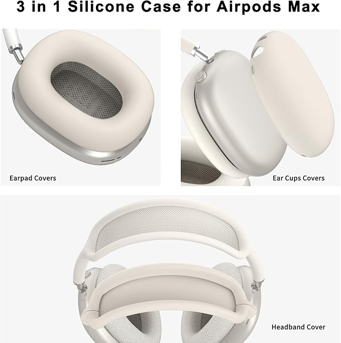 Silicone Case Cover for AirPods Max, Ear Pad Case Cover/Ear Cups Cover/Headband Cover for AirPods Max Headphones, Accessories Soft Silicone Protector for Apple AirPods Max New USB-C (2024) (Beige)
