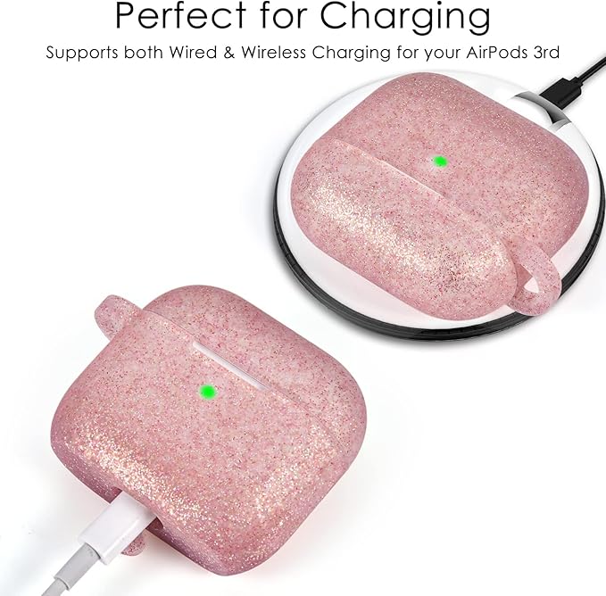 VISOOM Case for Airpods 3 Pink Airpods 3rd Cases 2021 Silicone for iPod 3 Earbuds Case Cover Women Wireless Charging Case with Accessories Girl Bling Keychain for Apple Ear Buds 3rd Generation