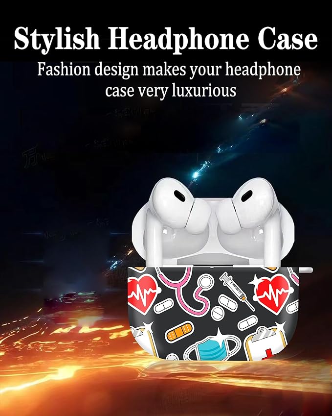 Cute Hard Case Compatible with AirPods Pro 2nd/1st Generation, Protective Cover with Golden Keychain, Fits 2023/2022/2019 Models, for Women, Girls, and Men(Nurse Doctor Pattern)