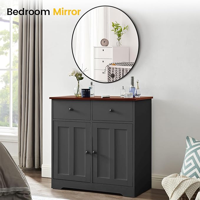 32 in Round Mirror for Wall, Black Metal Frame Circle Mirror, Round Bathroom Mirror for Wall Decor, Mirror for Entryway, Vanity, Bedroom, Easy to Install