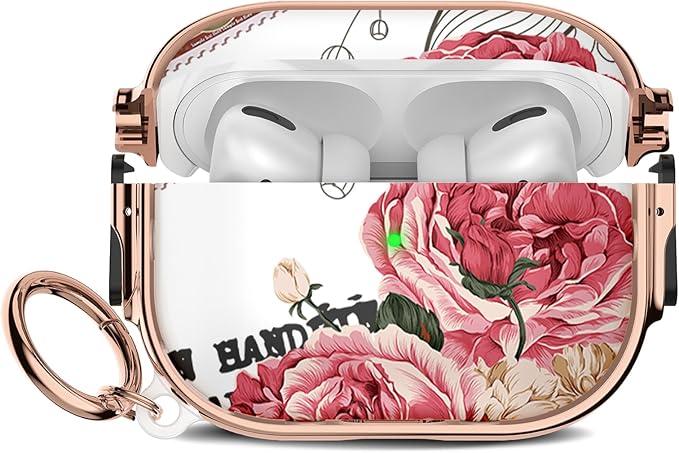 Maxjoy for Cute Airpods Pro 2 case with Safety Lock,Compatible Airpods Pro Case 2nd/1st Gen,Compatible Red Rose AirPods Case Cover for Women Girly with Keychain-Transparent
