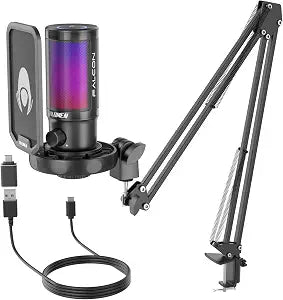 talomen Gaming Microphone for PC Computer, USB Streaming Condenser Mic Kit with RGB, Quick Mute, Gain Knob, Boom Arm Stand, Pop Filter for Podcasts YouTube F8S