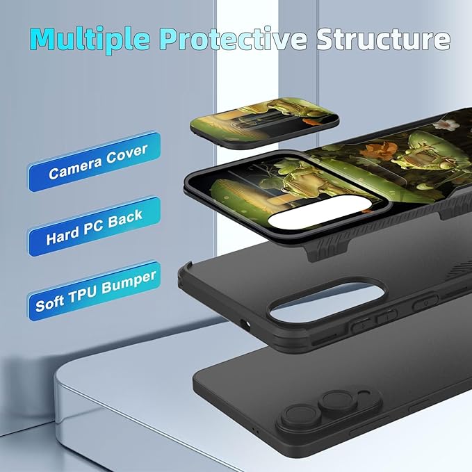 for Galaxy S25 Edge Case Built in Slide Camera Lens Cover,Heavy Duty Shockproof Protection Dual Layer Case for Samsung Galaxy S25 Edge 2025,Cute Frog Mushroom