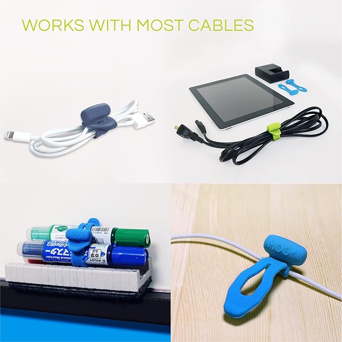 MOOY CLINGMAN Cable Organizer, Cable Management Cable Ties, Reusable, Silicone Rubber, Set of 3, Colorful, Super Stretchable, Never Get Lost (Blue)
