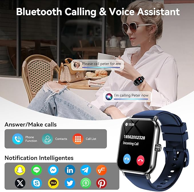 Smart Watch for Men Women Android & iOS, 5 ATM Waterproof Activity Fitness Tracker with Bluetooth 5.3 Calls, 130+ Sports Modes, 1.83" HD Smart Watch with Heart Rate/Sleep Monitor (Blue)