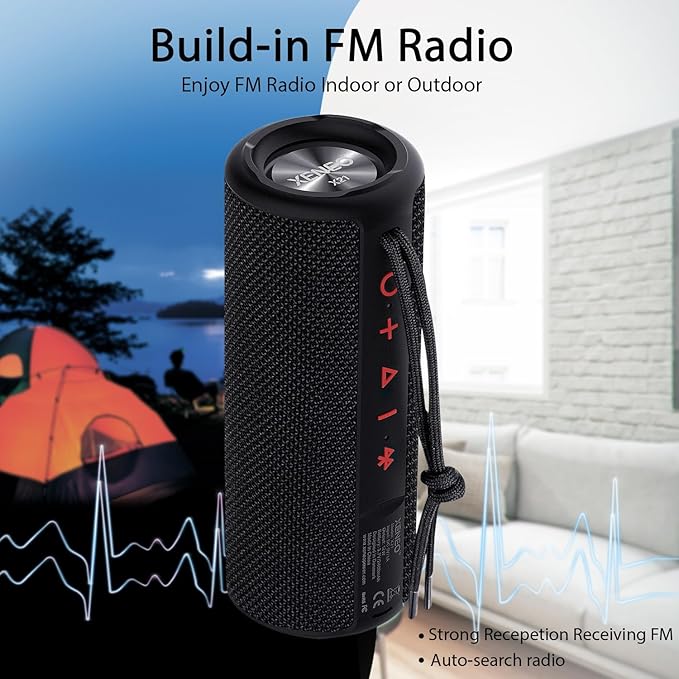X21 Dual Portable Bluetooth Speakers Waterproof Outdoor Wireless Stereo Pairing with FM Radio, Micro SD Card, IPX6, Aux Jack 30W for Home, Office, Party and Travel (Pack 2 Black)