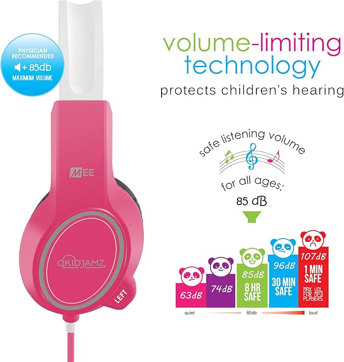 MEE Audio KidJamz 3 Kids Safe Listening Headphones with Volume Limiter & Built-in Microphone, Adjustable On-Ear Headset w/ 3.5mm Jack & Tangle-Free Cord for Online Learning/School/Travel/Tablet