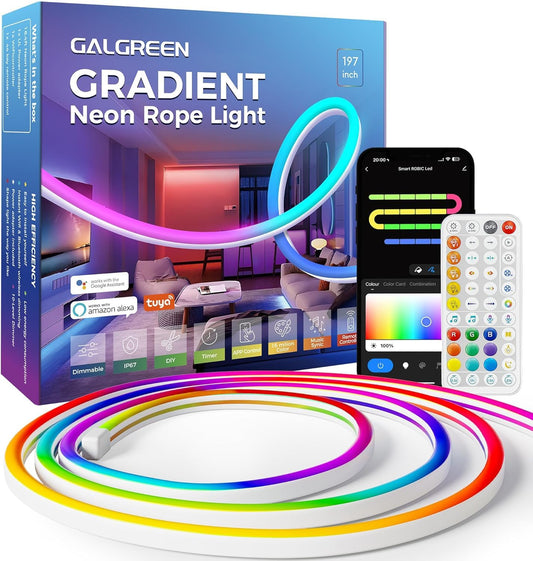 Neon Rope Lights, 16.4ftWiFi Gradient RGB+IC, Waterproof, Dimmable