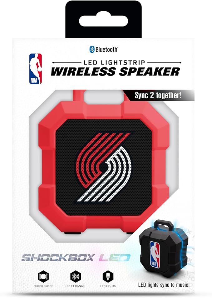 SOAR NBA Shockbox LED Wireless Bluetooth Speaker - Water Resistant IPX4, 5.0 Bluetooth with Over 5 Hours of Play Time - Small Portable Speaker - Officially Licensed NBA, Perfect Home & Outdoor Speaker