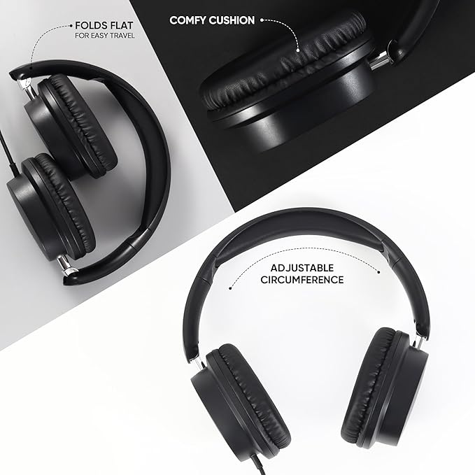 Kids Headphones Bulk 5 Pack for School, HD Mic Stereo Sound Over-Ear Headphones for Classroom, Comfortable Fit, Foldable, 3.5mm Jack Wired Headphones for Kids ipad Tablets Computer Travel