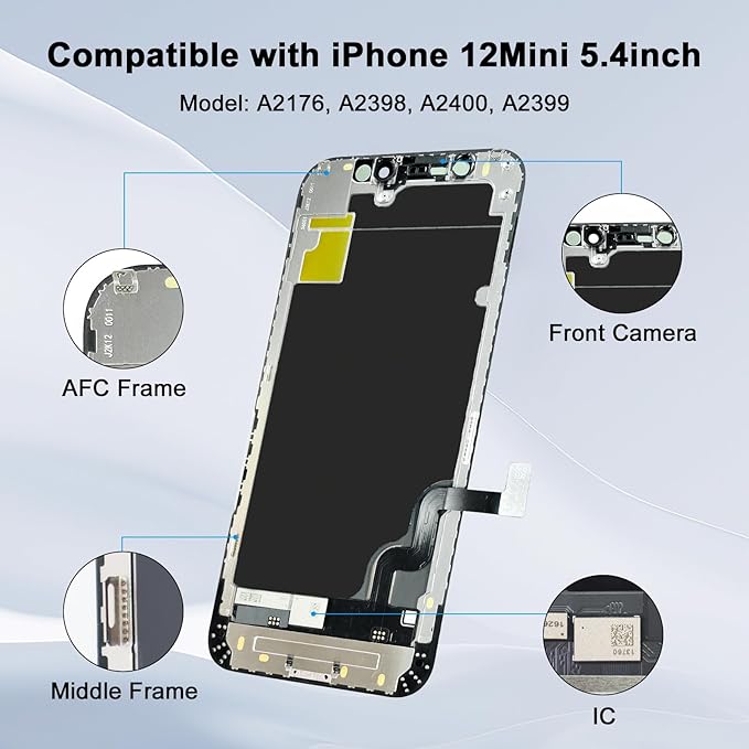 EFAITHFIX for iPhone 12 Mini Screen Replacement 5.4 Inch LCD 3D Touch Screen Display Full HD Digitizer Frame Assembly Compatible with Model A2176, A2398, A2399, A2400 with Waterproof Adhesive,No Tools