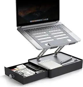 Laptop Stand with Storage Drawer, Heavy-Duty Metal Laptop Riser for Desk