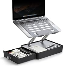 Laptop Stand with Storage Drawer, Heavy-Duty Metal Laptop Riser for Desk