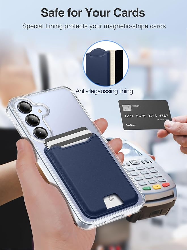 TopMade for MagSafe Wallet, Magnetic Wallet for Samsung Galaxy S26/S25/S24 Series and Z Fold 7 with Magnetic Case, Phone Card Holder for iPhone 17/16/15/14/13/12, RFID Blocking, Fits 4 Cards, Blue