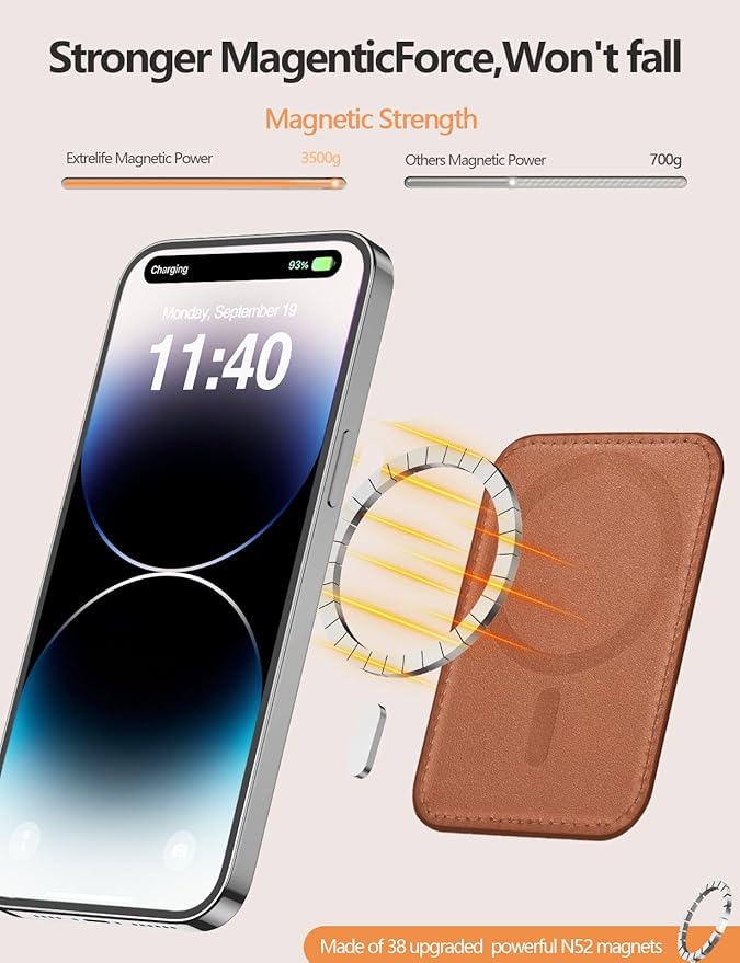 ExtreLife For Magsafe Wallet with Airtag Holder, 6-Card Holder, Stronger Magnetic Card Holder for iPhone 16/15, iPhone 14/13/12 Series, Mag Safe Wallet, RFID Blocking, Not included Airtag, Brown