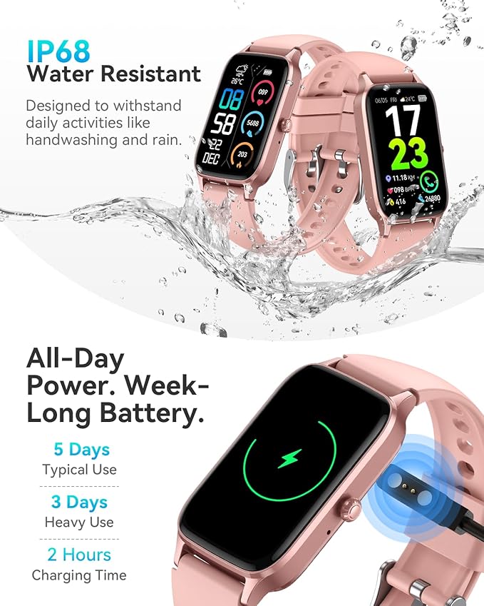 Fitness Tracker for Women Men, Activity Smart Watch Compatible with Android iPhone, Step Counter with 110+ Sports, Sleep Monitor, Calorie Counter, IP68 Waterproof (Pink, 1.57)