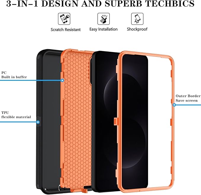 ONOLA Phone Case for Samsung Galaxy S26 Ultra Case with HD Screen Protector, Heavy Duty Shockproof & Dropproof 3-Layer Cover Phone Case for Galaxy S26 Ultra 6.9'',BlackOrange