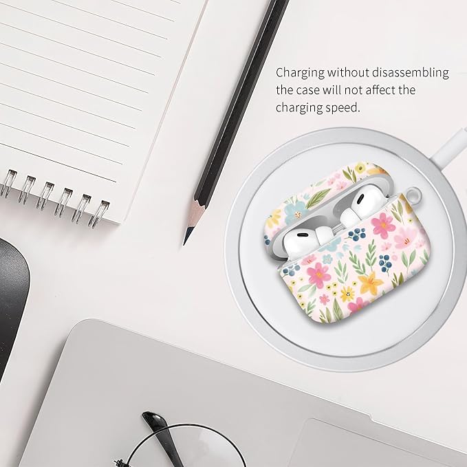 Compatible with Airpod pro 2nd/1st Generation Case Cover with Gold Round Keychain Cute Pattern Hard & Anti Slip Cover for Men Women & Girls（Beautiful Scenery）