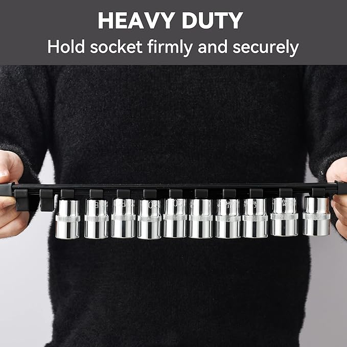 ALOANES 18PC ABS Socket Organizer, Socket Rails Fit 1/2 inch, 3/8 inch and 1/4 inch Drive, toHeavy Duty Socket Holders Hold up to 258 Sockets, Black Rails with 6 Color Clips