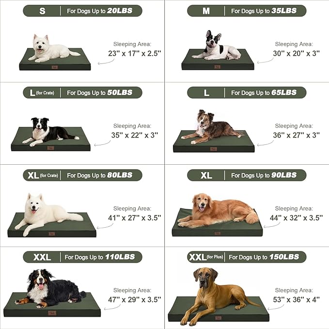 Outdoor Extra Large Dog Bed, Waterproof Dog Bed for Large Dogs, Orthopedic Egg Crate Foam Pet Bed with Washable Removable Oxford Cooling Cover, 44x32 Inch, Dark Green