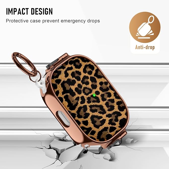Maxjoy for Cute Airpods Pro 2 case with Safety Lock,Compatible Airpods Pro Case 2nd/1st Gen,for Leopard Print AirPods Case Cover for Women Girly with Keychain-Gold