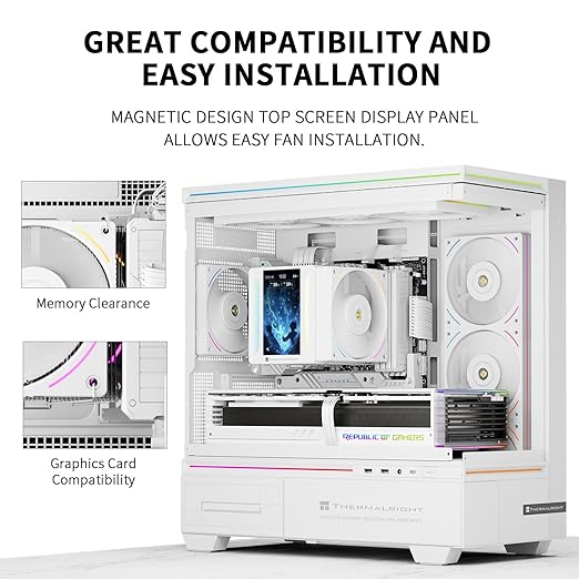 Thermalright Peerless Assassin 120 Vision MAX ARGB White CPU Cooler, PC Heatsink Cooler 6 Heat Pipes, 5’’ Magnetic Display Screen with 480x854 Resolution,for AM4/AM5 and Intel LGA1700/1851